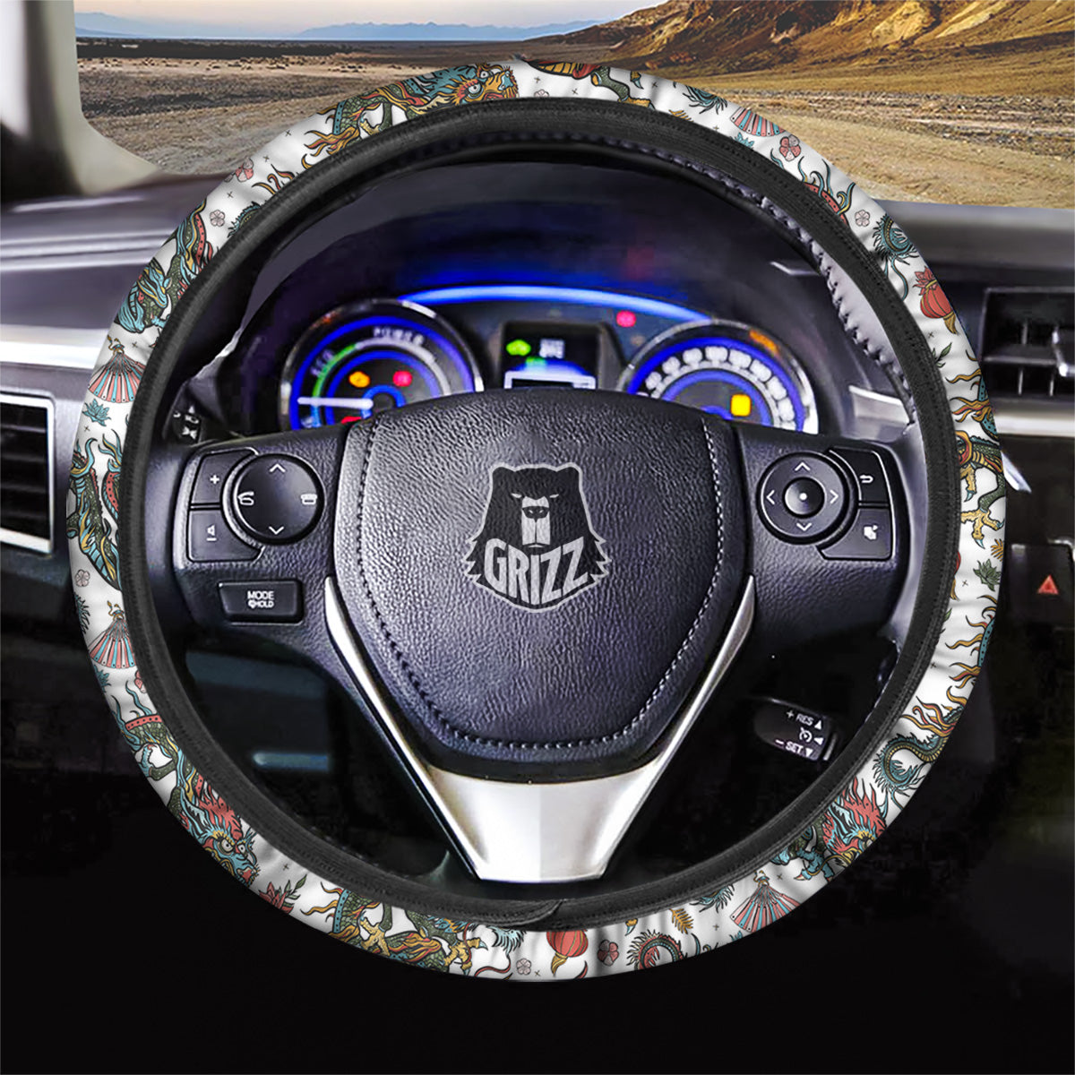 Flying Chinese Dragons Tattoo Print Pattern Car Steering Wheel Cover-grizzshop