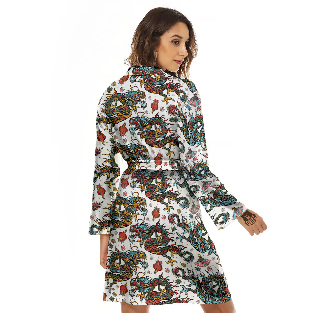 Flying Chinese Dragons Tattoo Print Pattern Women's Robe-grizzshop