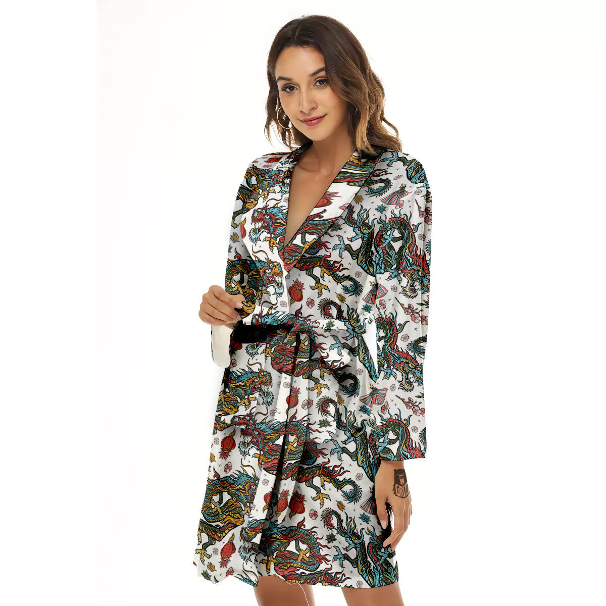 Flying Chinese Dragons Tattoo Print Pattern Women's Robe-grizzshop