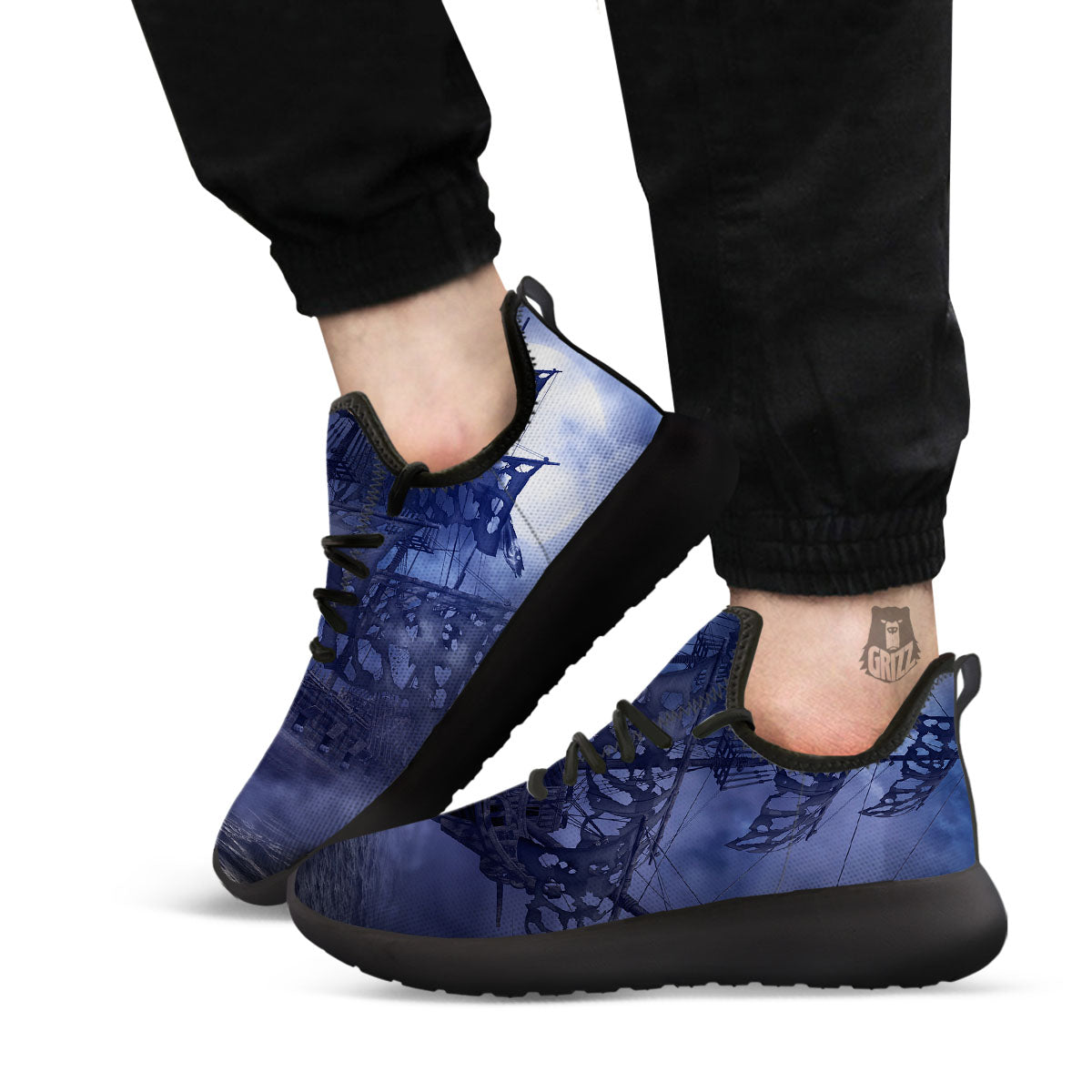 Flying Dutchman Ghost Pirate Ship Print Black Athletic Shoes-grizzshop