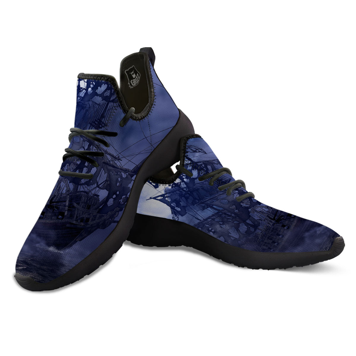 Flying Dutchman Ghost Pirate Ship Print Black Athletic Shoes-grizzshop
