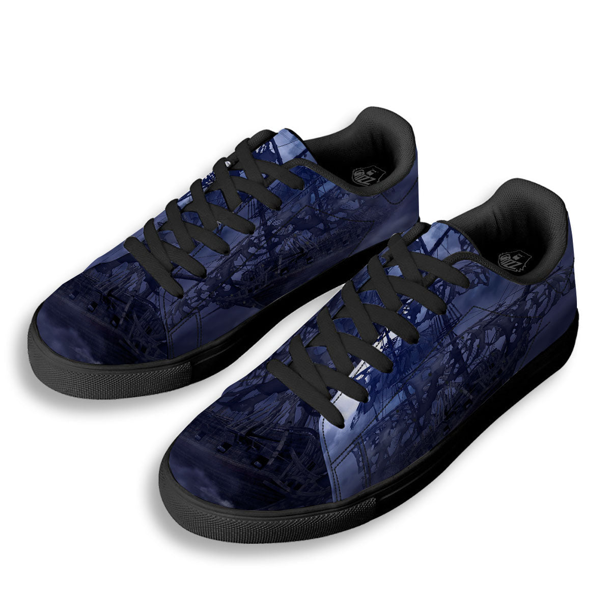 Flying Dutchman Ghost Pirate Ship Print Black Low Top Sneakers-grizzshop