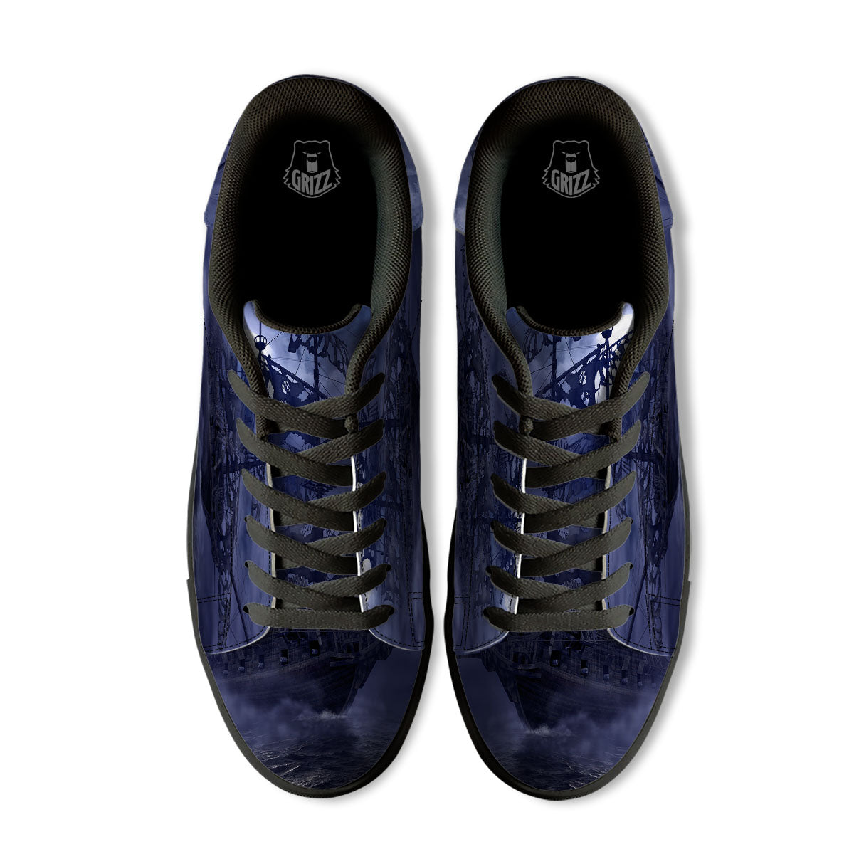 Flying Dutchman Ghost Pirate Ship Print Black Low Top Sneakers-grizzshop