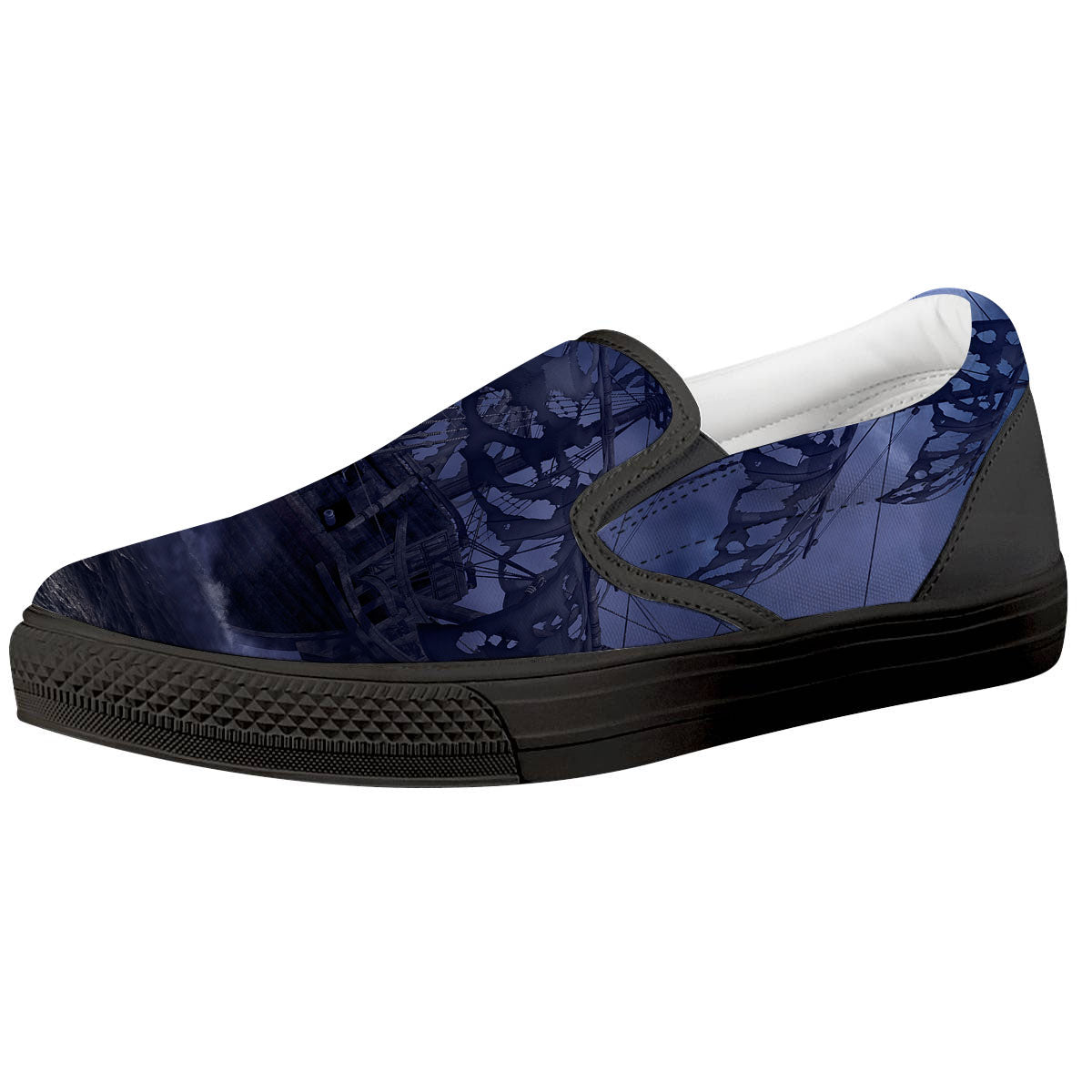 Flying Dutchman Ghost Pirate Ship Print Black Slip On Shoes-grizzshop