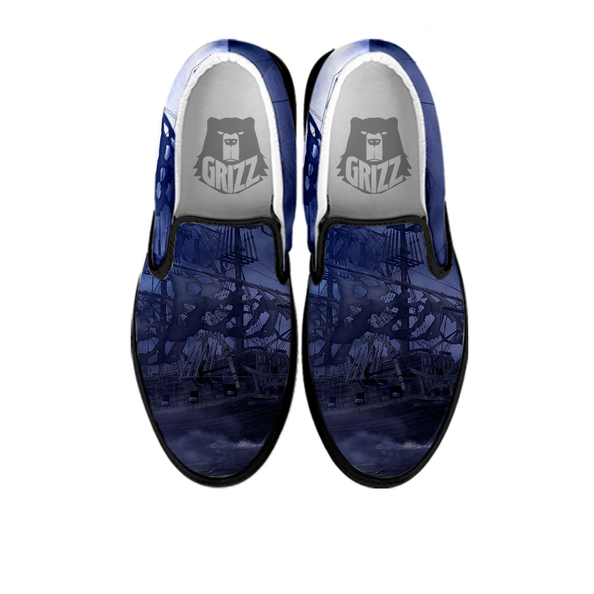 Flying Dutchman Ghost Pirate Ship Print Black Slip On Shoes-grizzshop