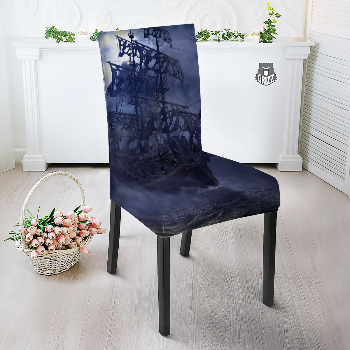 Flying Dutchman Ghost Pirate Ship Print Dining Chair Slipcover-grizzshop