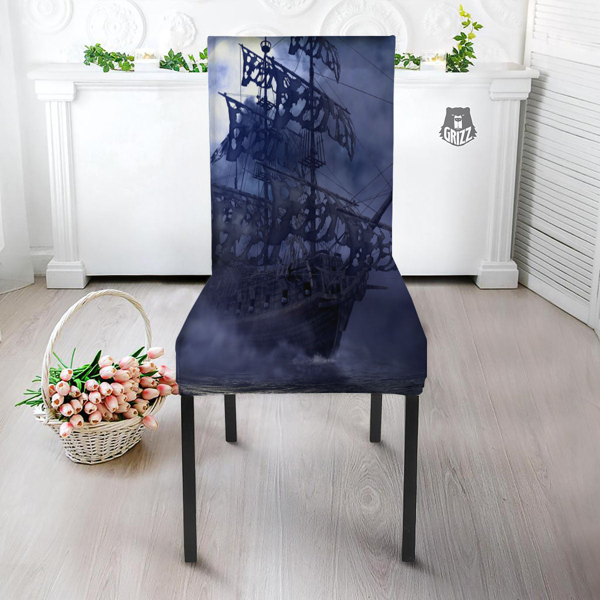 Flying Dutchman Ghost Pirate Ship Print Dining Chair Slipcover-grizzshop