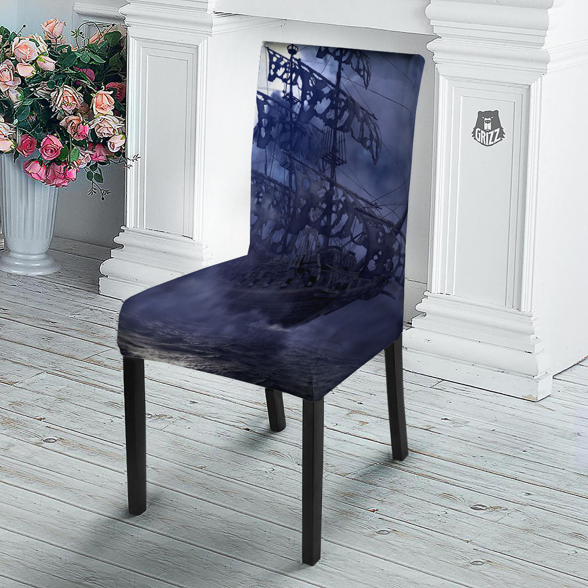 Flying Dutchman Ghost Pirate Ship Print Dining Chair Slipcover-grizzshop