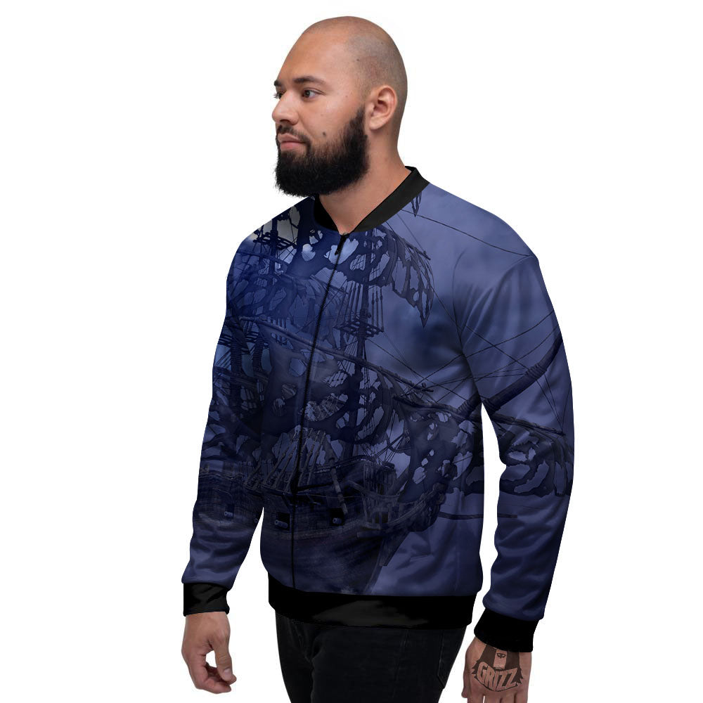 Flying Dutchman Ghost Pirate Ship Print Men's Bomber Jacket-grizzshop