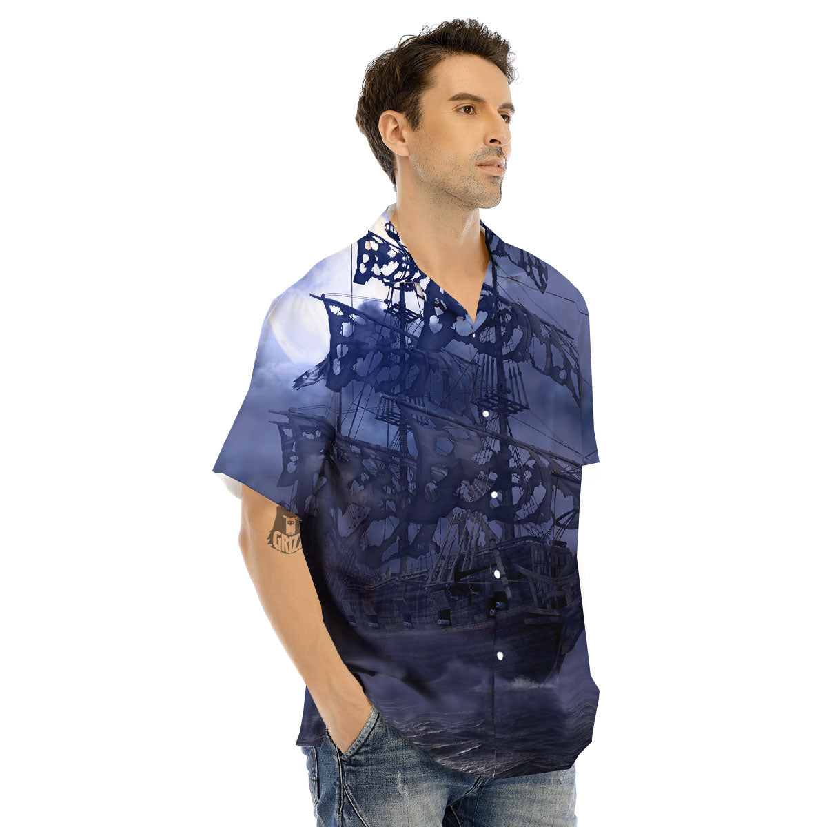 Flying Dutchman Ghost Pirate Ship Print Men's Hawaiian Shirt-grizzshop