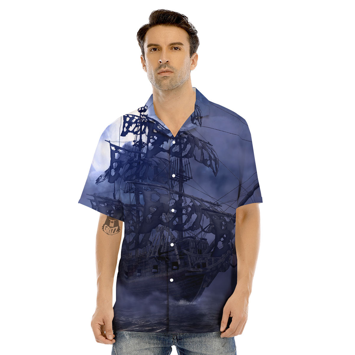 Flying Dutchman Ghost Pirate Ship Print Men's Hawaiian Shirt-grizzshop