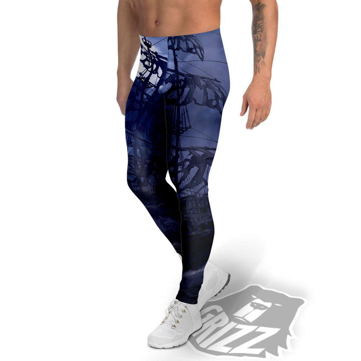 Flying Dutchman Ghost Pirate Ship Print Men's Leggings-grizzshop