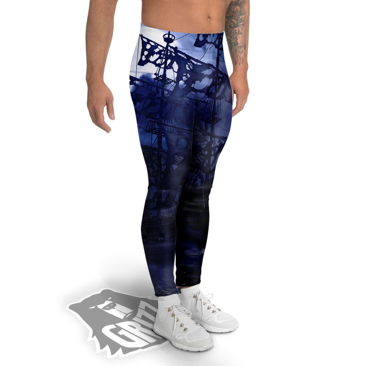 Flying Dutchman Ghost Pirate Ship Print Men's Leggings-grizzshop