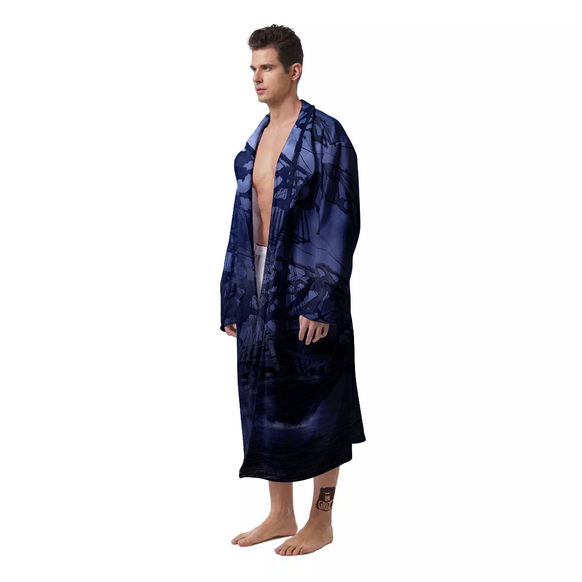 Flying Dutchman Ghost Pirate Ship Print Men's Robe-grizzshop