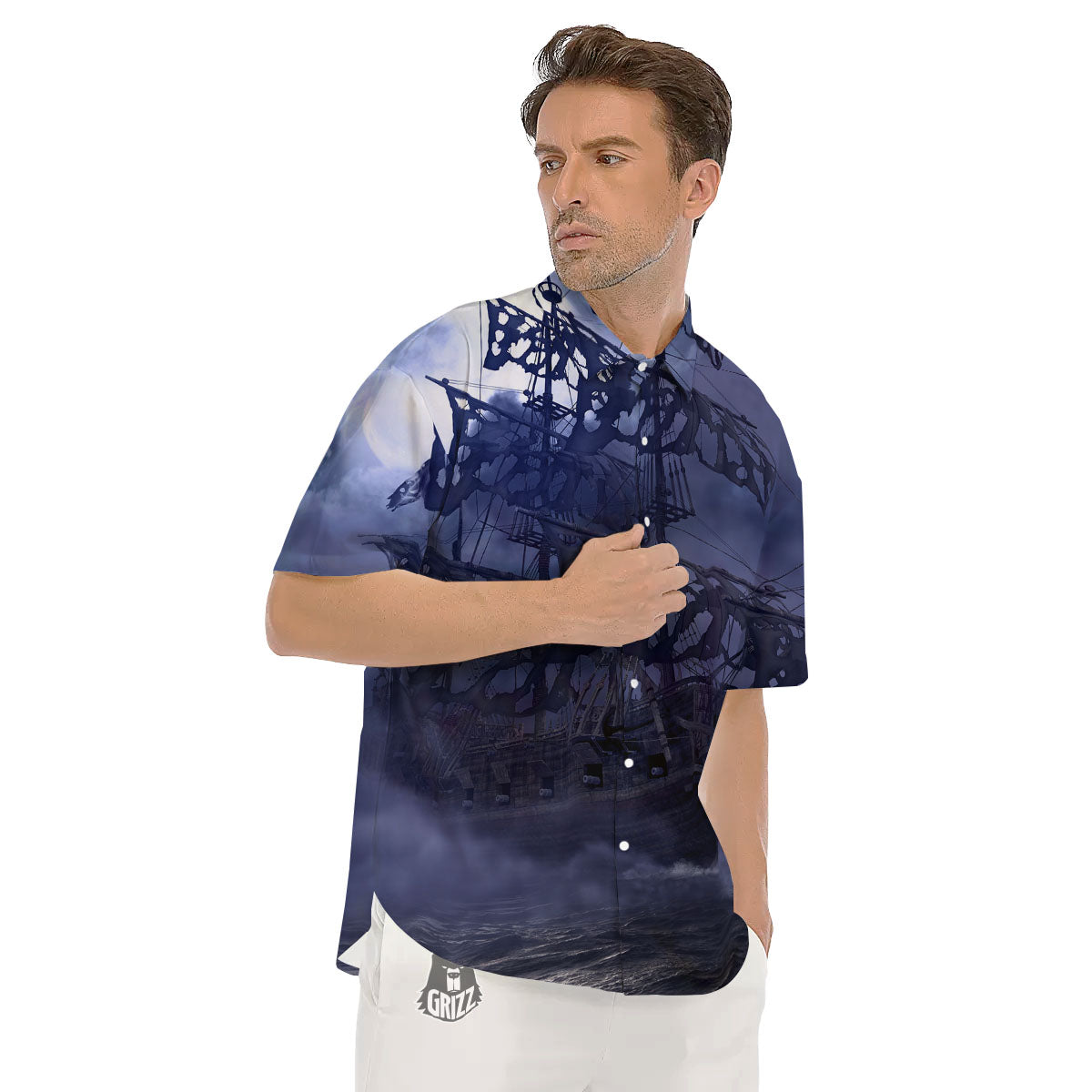 Flying Dutchman Ghost Pirate Ship Print Men's Short Sleeve Shirts-grizzshop