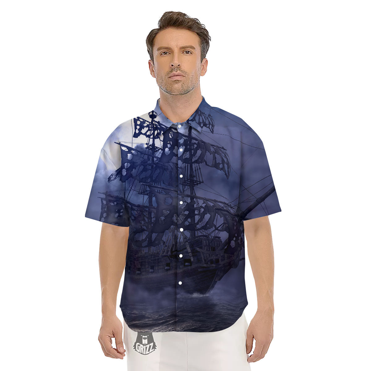 Flying Dutchman Ghost Pirate Ship Print Men's Short Sleeve Shirts-grizzshop