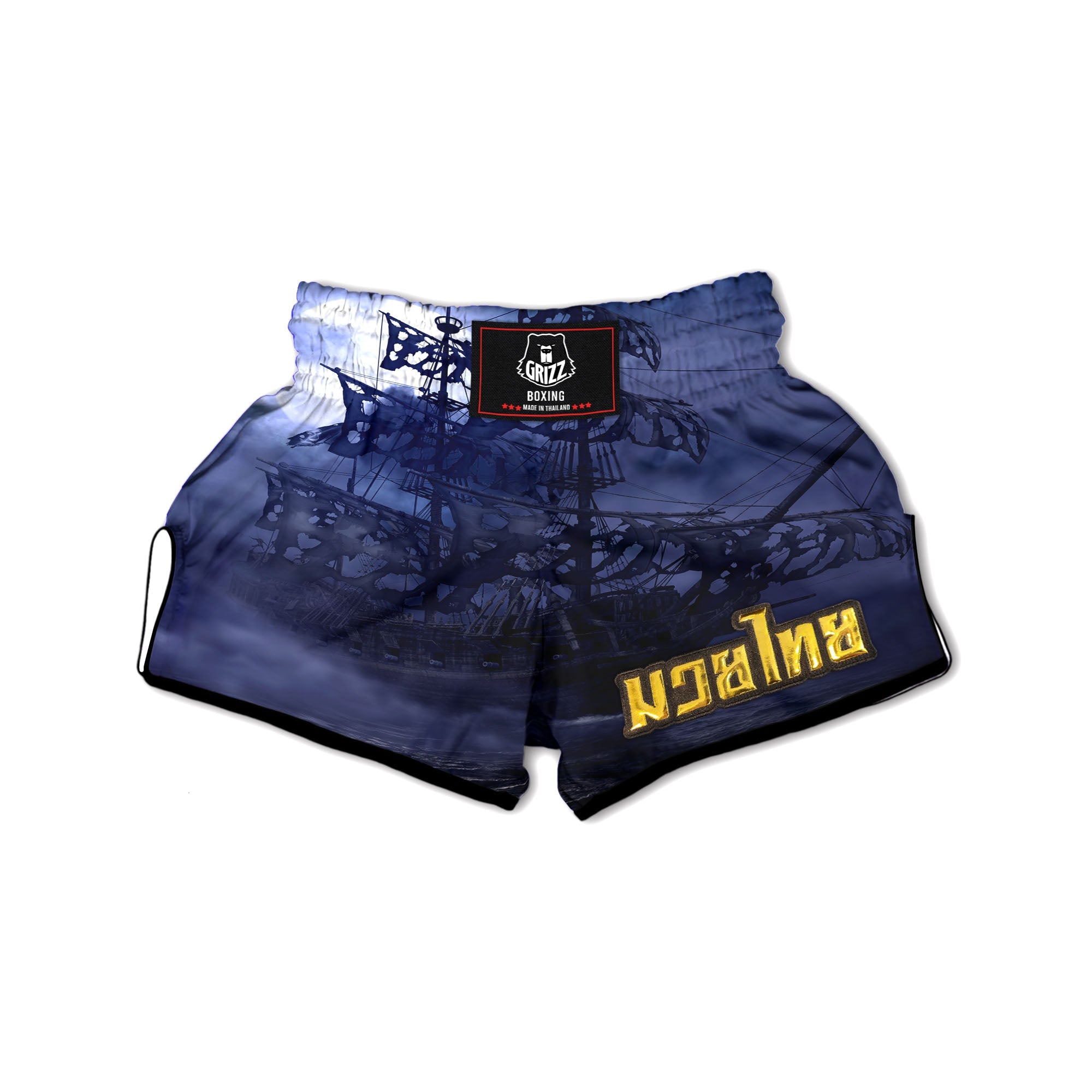 Flying Dutchman Ghost Pirate Ship Print Muay Thai Boxing Shorts-grizzshop