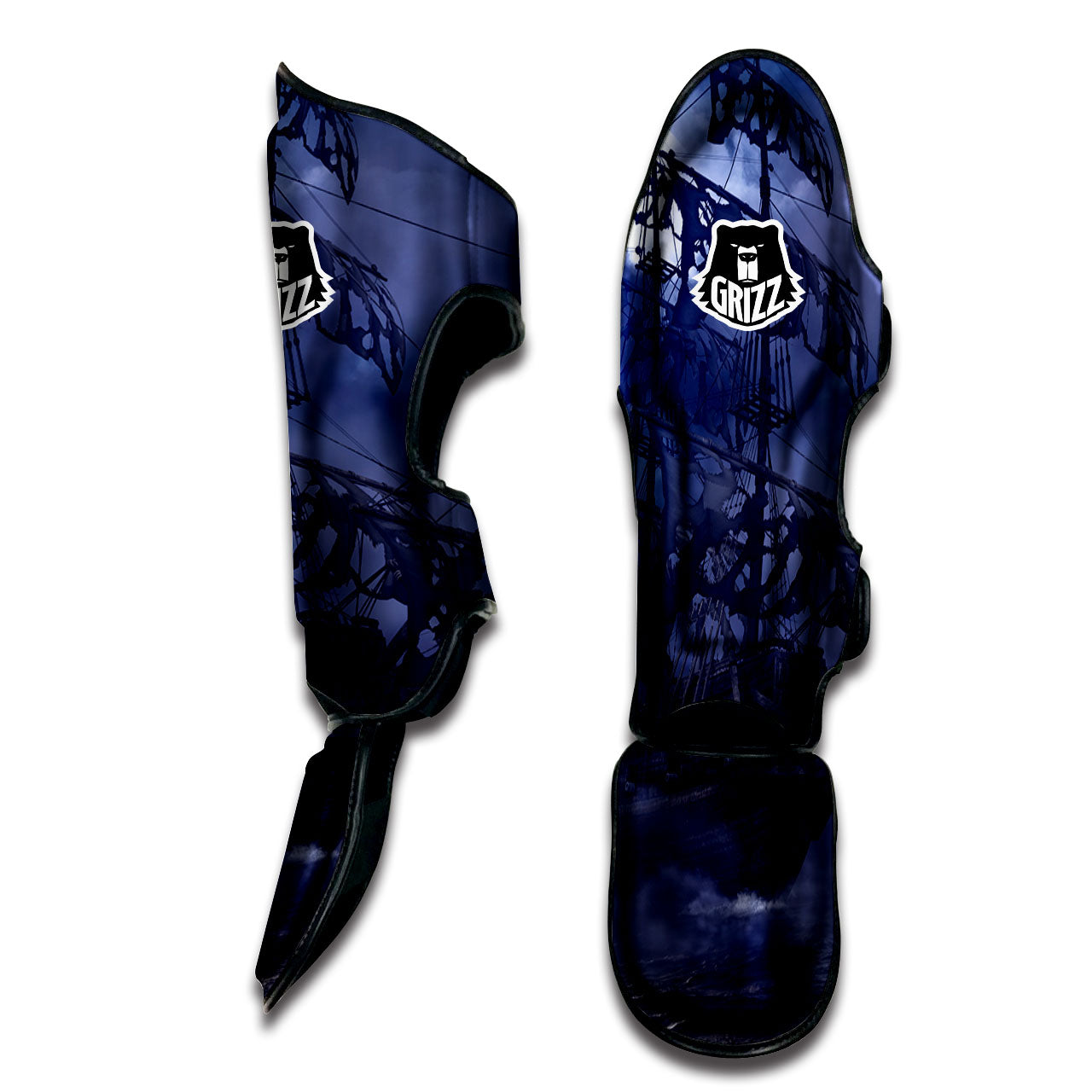 Flying Dutchman Ghost Pirate Ship Print Muay Thai Shin Guards-grizzshop