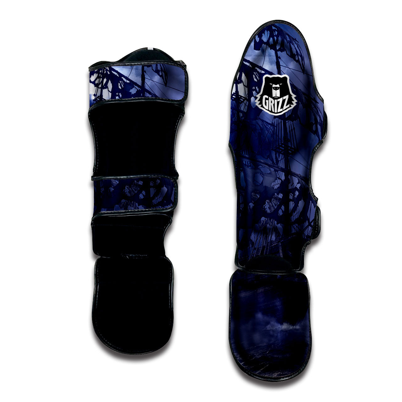 Flying Dutchman Ghost Pirate Ship Print Muay Thai Shin Guards-grizzshop