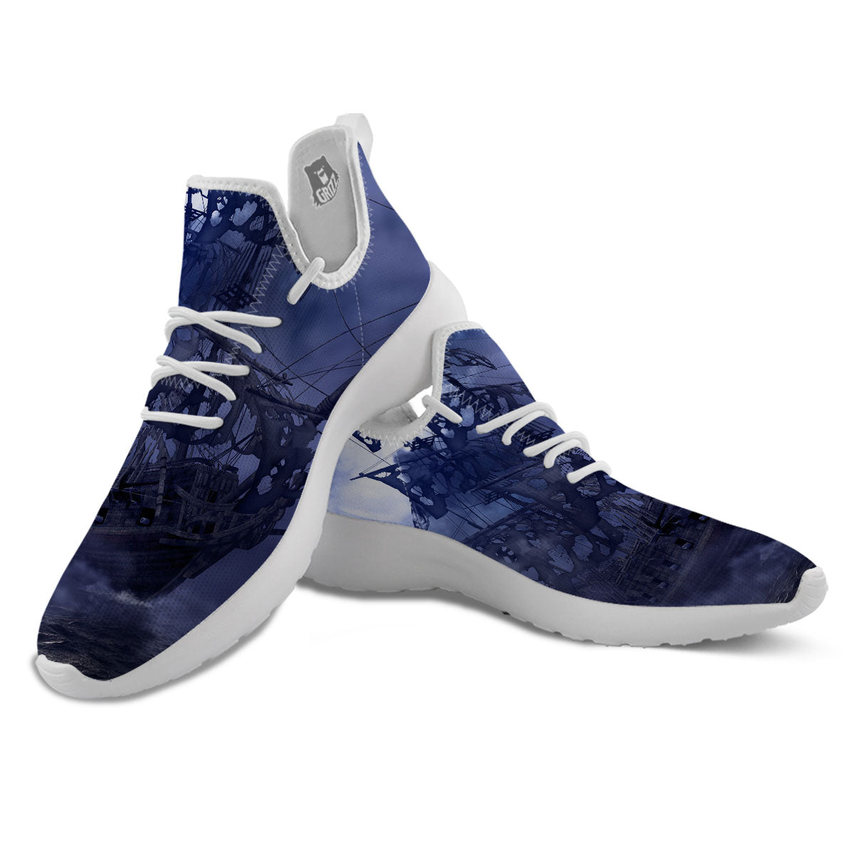 Flying Dutchman Ghost Pirate Ship Print White Athletic Shoes-grizzshop