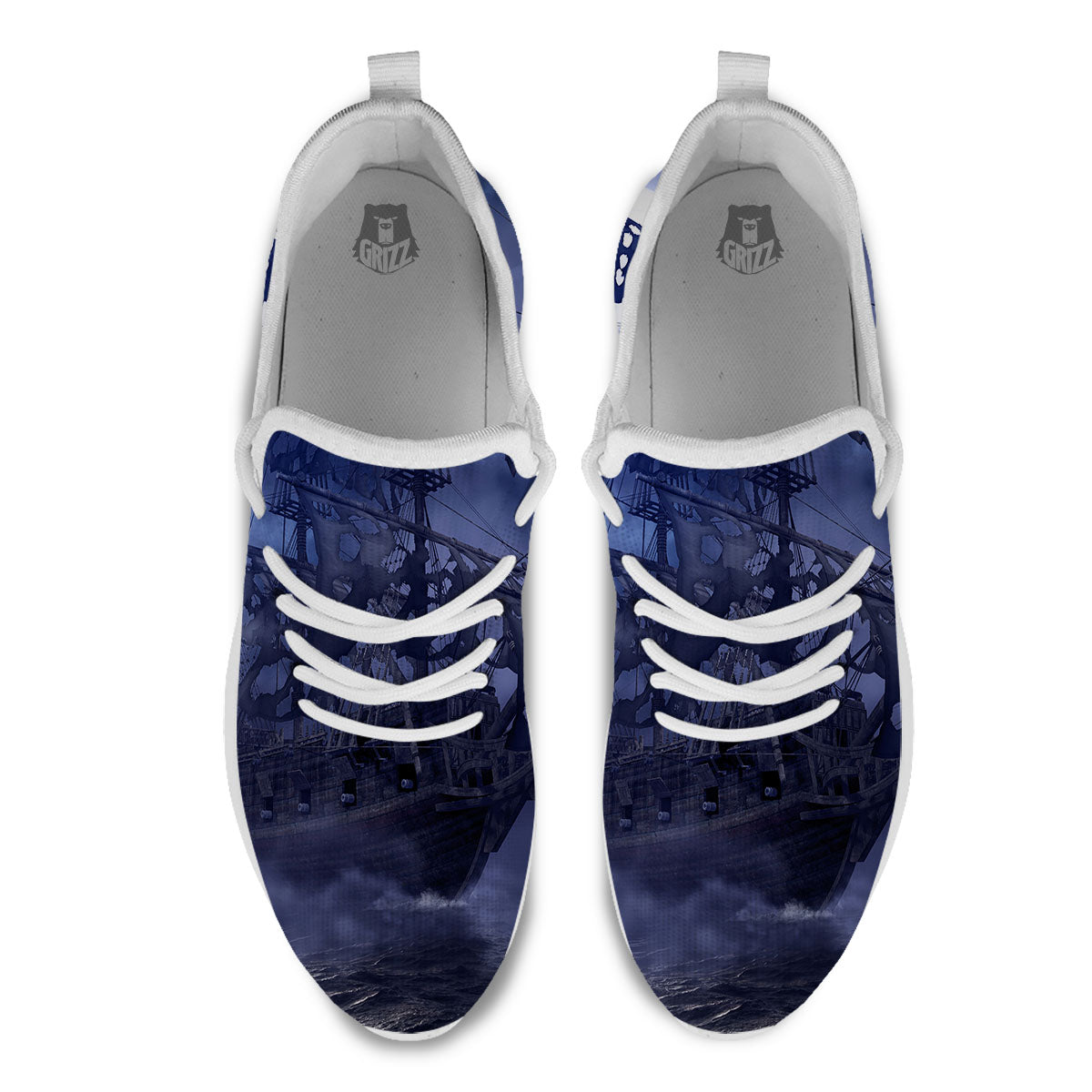 Flying Dutchman Ghost Pirate Ship Print White Athletic Shoes-grizzshop
