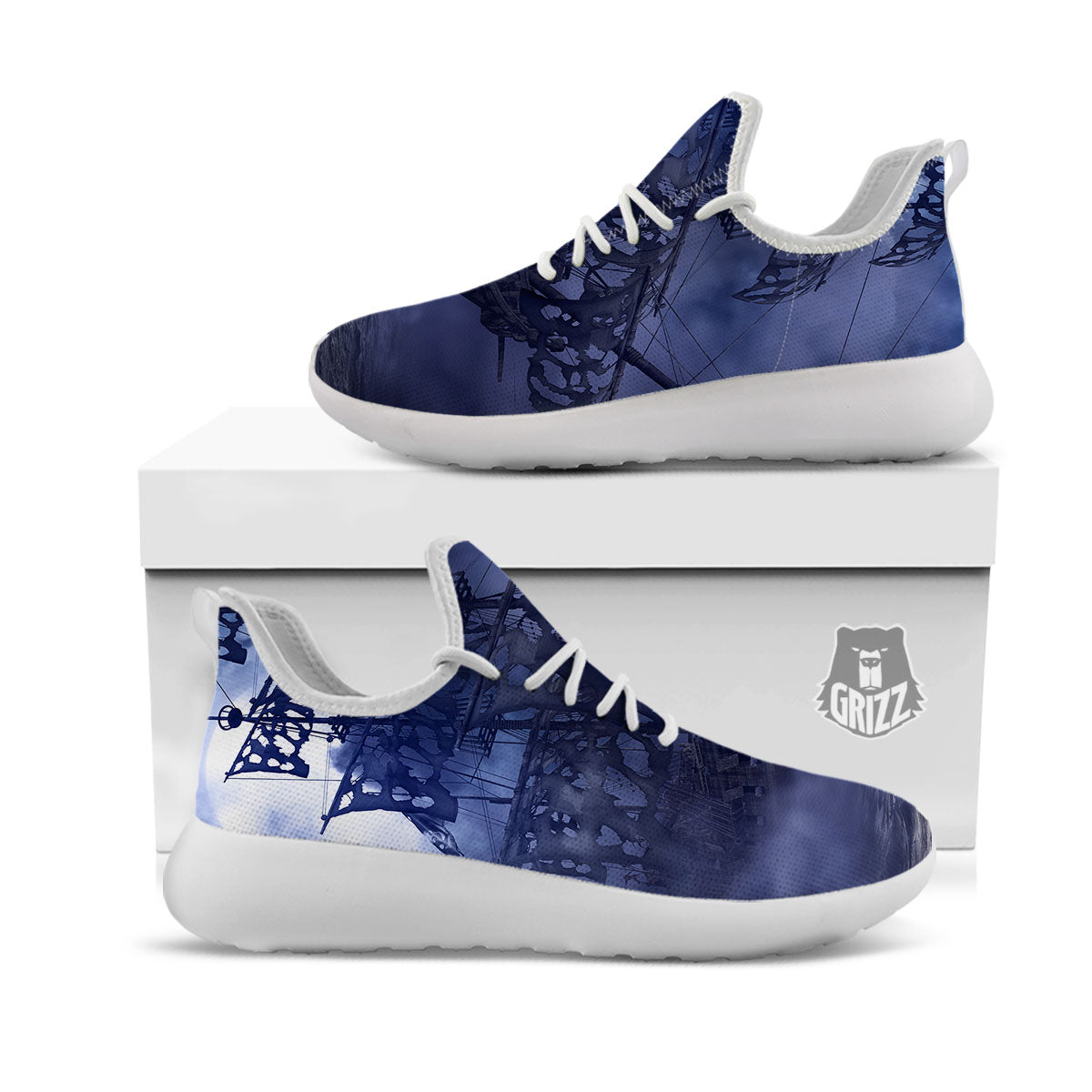 Flying Dutchman Ghost Pirate Ship Print White Athletic Shoes-grizzshop