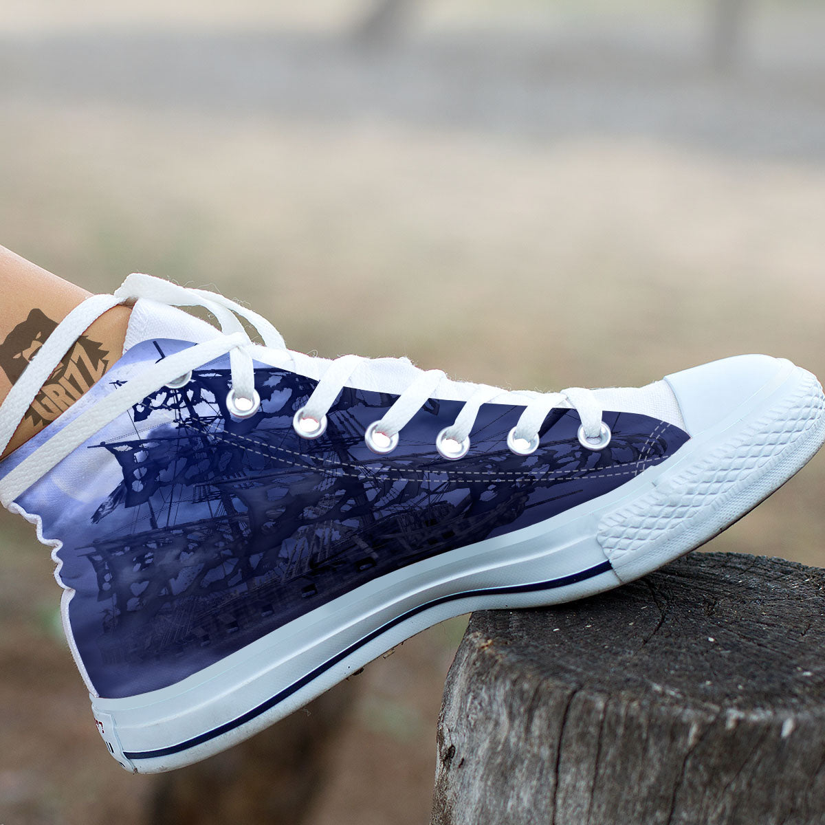Flying Dutchman Ghost Pirate Ship Print White High Top Shoes-grizzshop