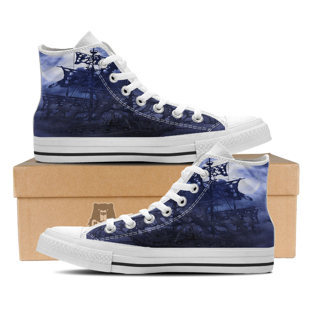 Flying Dutchman Ghost Pirate Ship Print White High Top Shoes-grizzshop