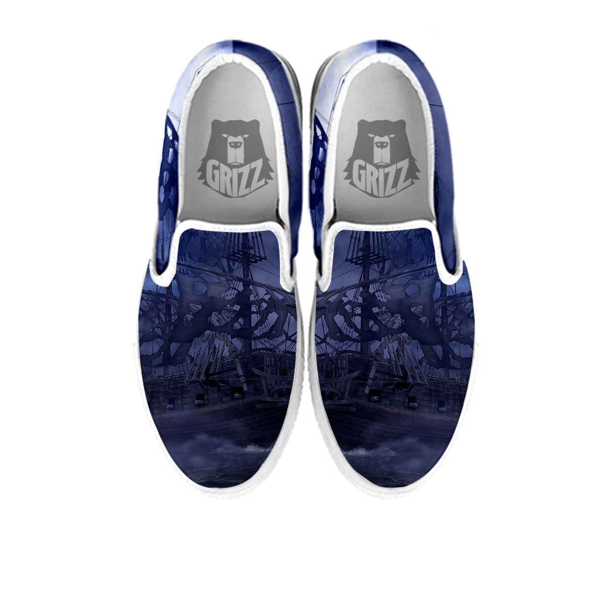 Flying Dutchman Ghost Pirate Ship Print White Slip On Shoes-grizzshop