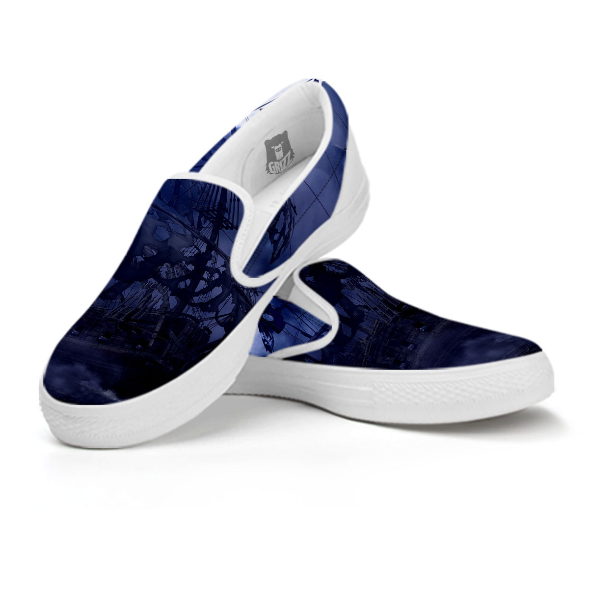 Flying Dutchman Ghost Pirate Ship Print White Slip On Shoes-grizzshop