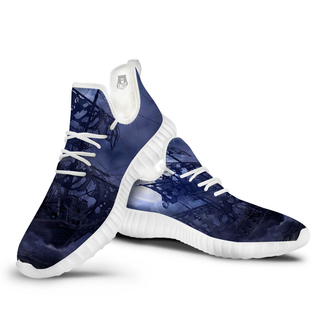 Flying Dutchman Ghost Pirate Ship Print White Walking Shoes-grizzshop