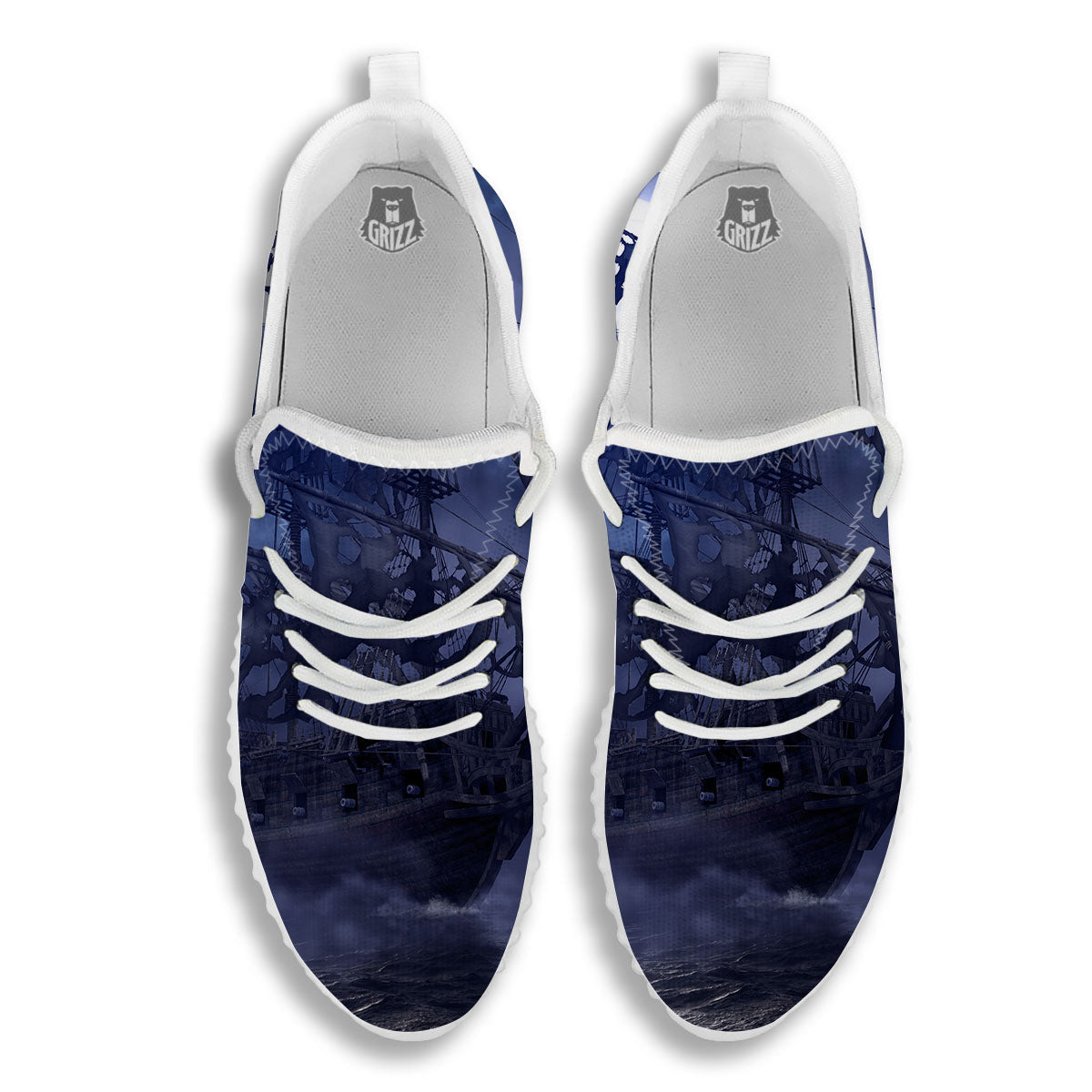 Flying Dutchman Ghost Pirate Ship Print White Walking Shoes-grizzshop