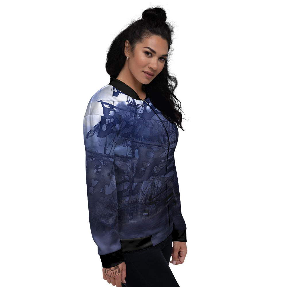 Flying Dutchman Ghost Pirate Ship Print Women's Bomber Jacket-grizzshop