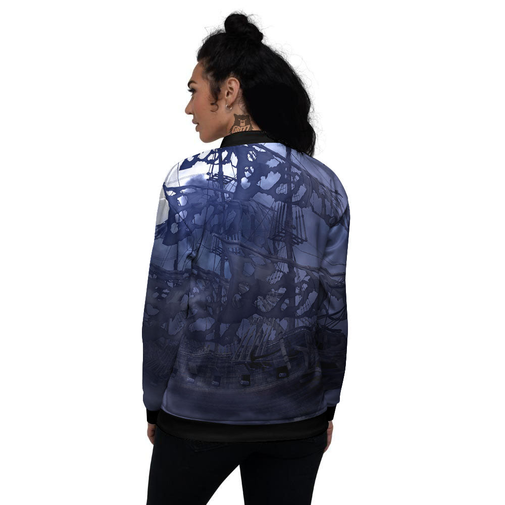 Flying Dutchman Ghost Pirate Ship Print Women's Bomber Jacket-grizzshop