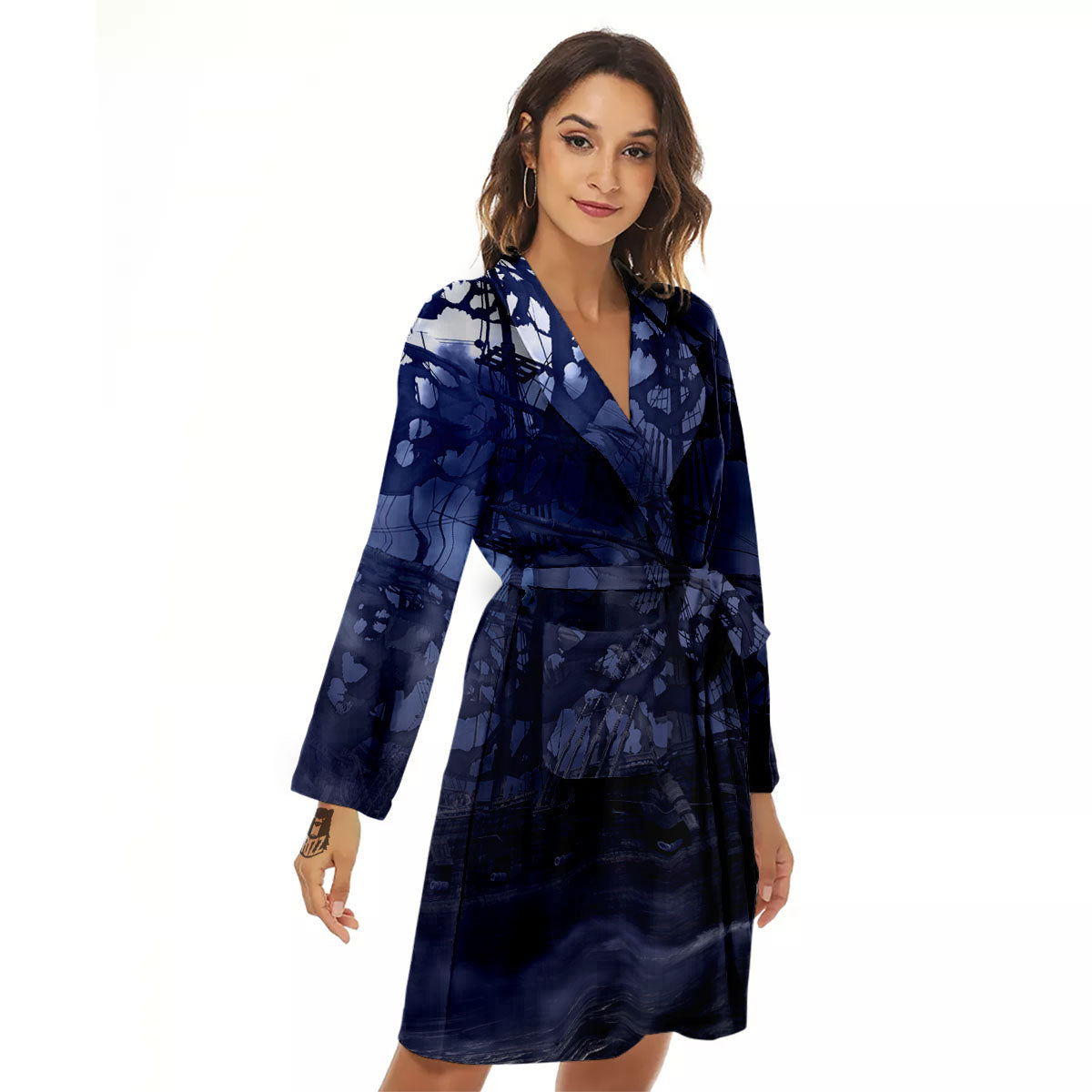 Flying Dutchman Ghost Pirate Ship Print Women's Robe-grizzshop