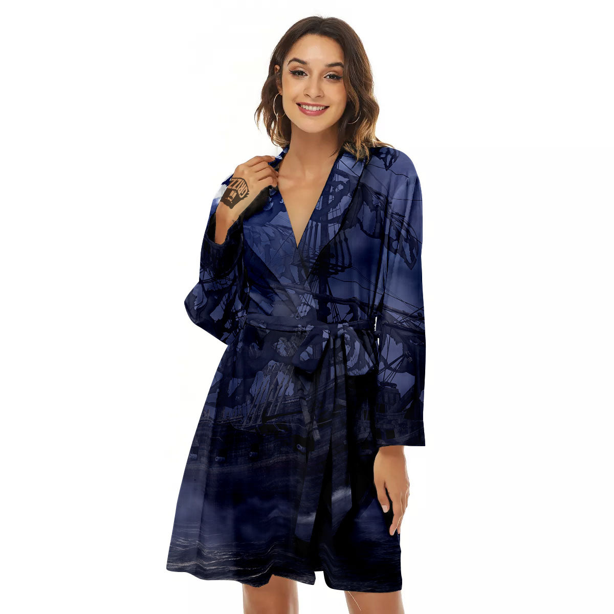 Flying Dutchman Ghost Pirate Ship Print Women's Robe-grizzshop
