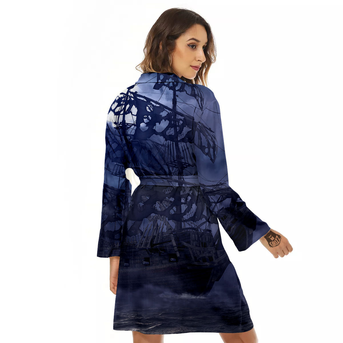 Flying Dutchman Ghost Pirate Ship Print Women's Robe-grizzshop