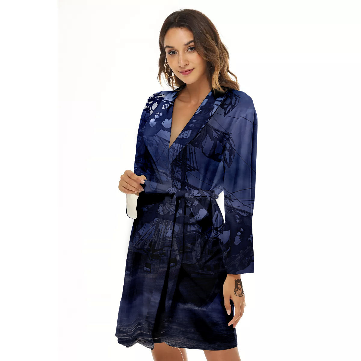 Flying Dutchman Ghost Pirate Ship Print Women's Robe