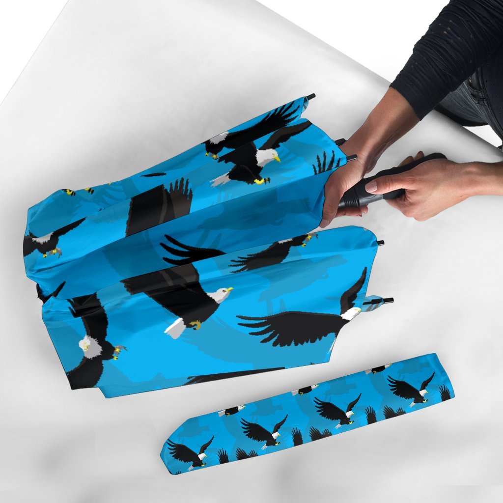 Flying Eagle Pattern Print Automatic Foldable Umbrella-grizzshop