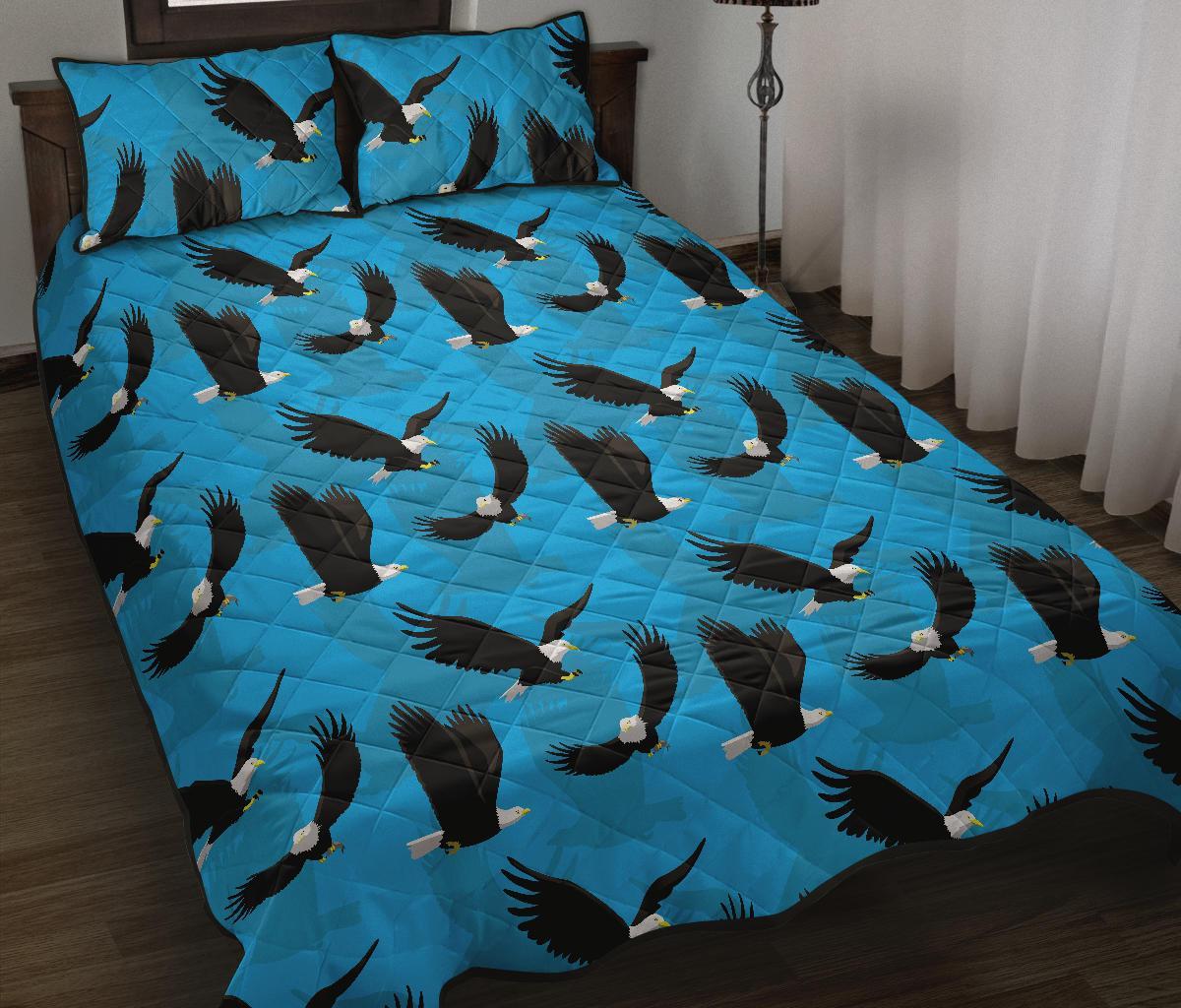 Flying Eagle Pattern Print Bed Set Quilt-grizzshop