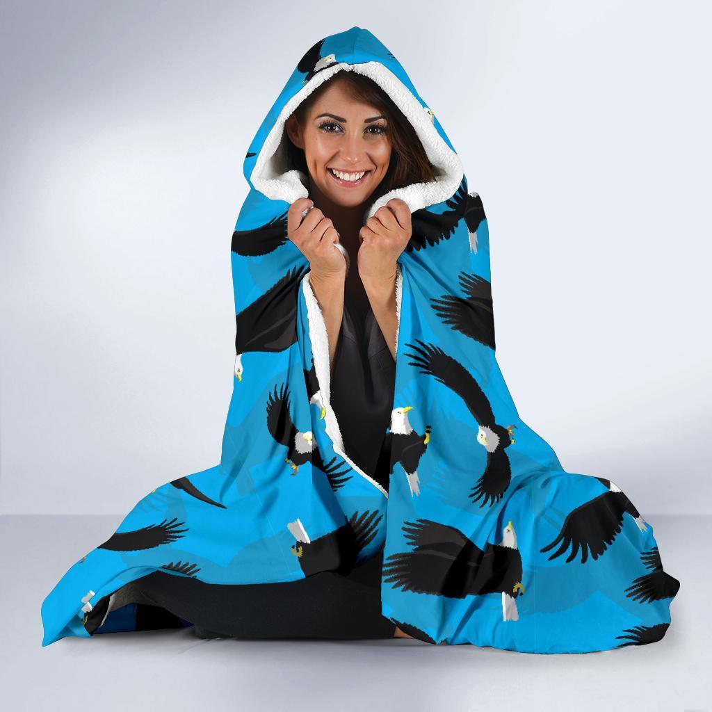 Flying Eagle Pattern Print Hooded Blanket-grizzshop