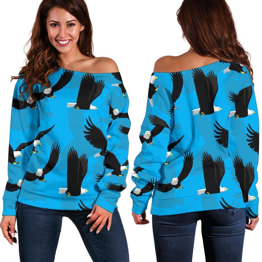 Flying Eagle Pattern Print Women Off Shoulder Sweatshirt-grizzshop