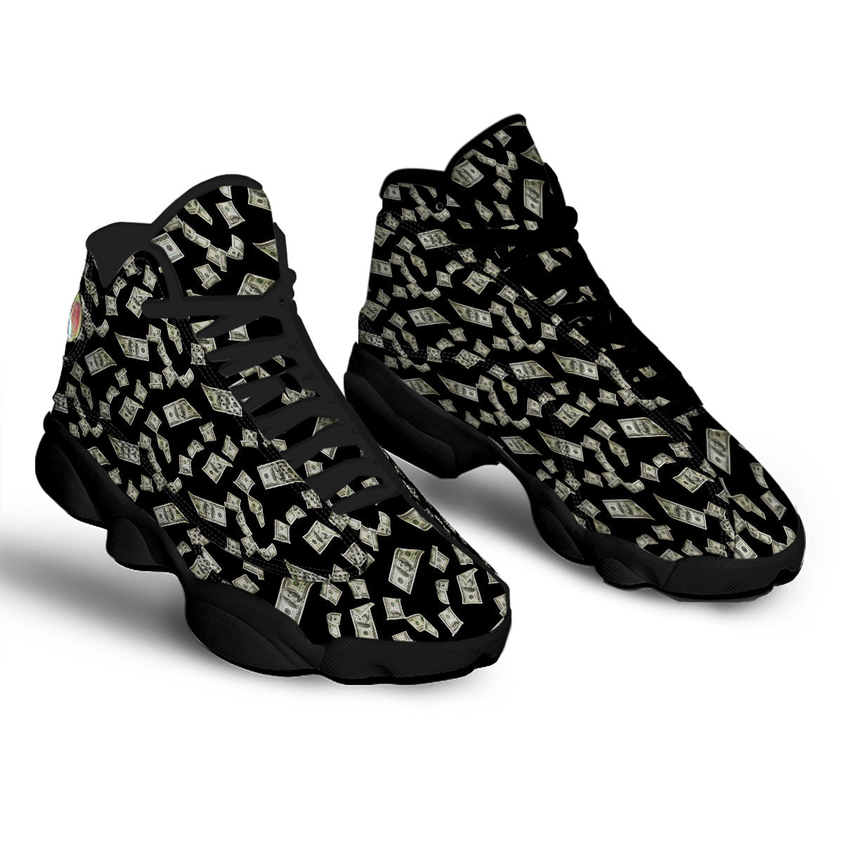 Flying US Dollar Money Print Black Basketball Shoes-grizzshop