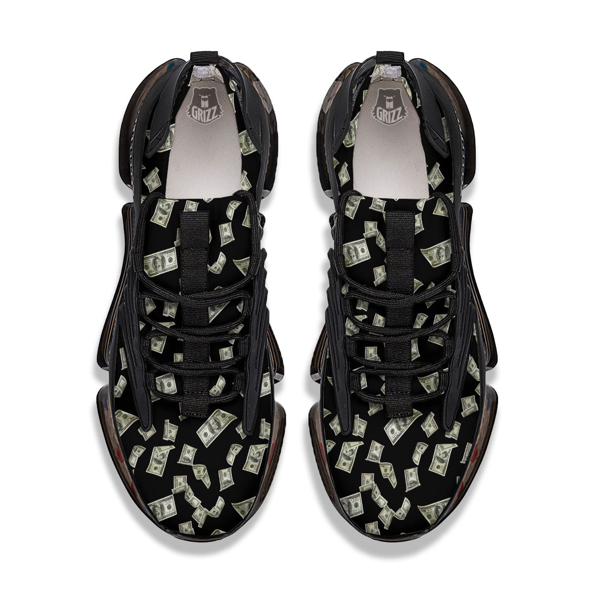 Flying US Dollar Money Print Black Gym Shoes-grizzshop