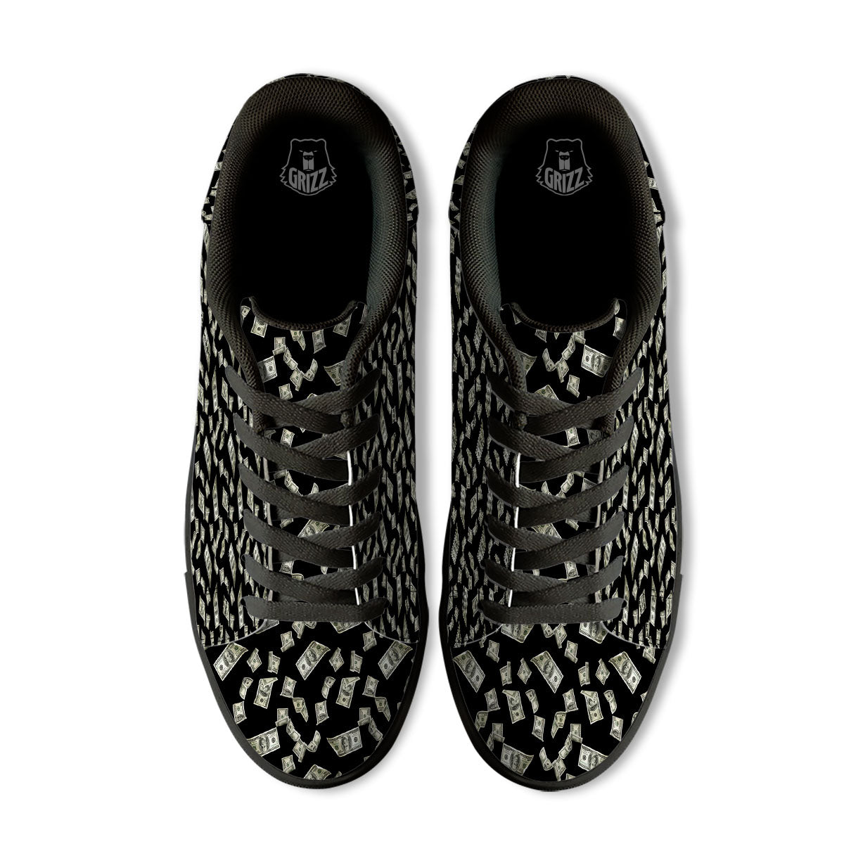Flying US Dollar Money Print Black Low Top Sneakers-grizzshop