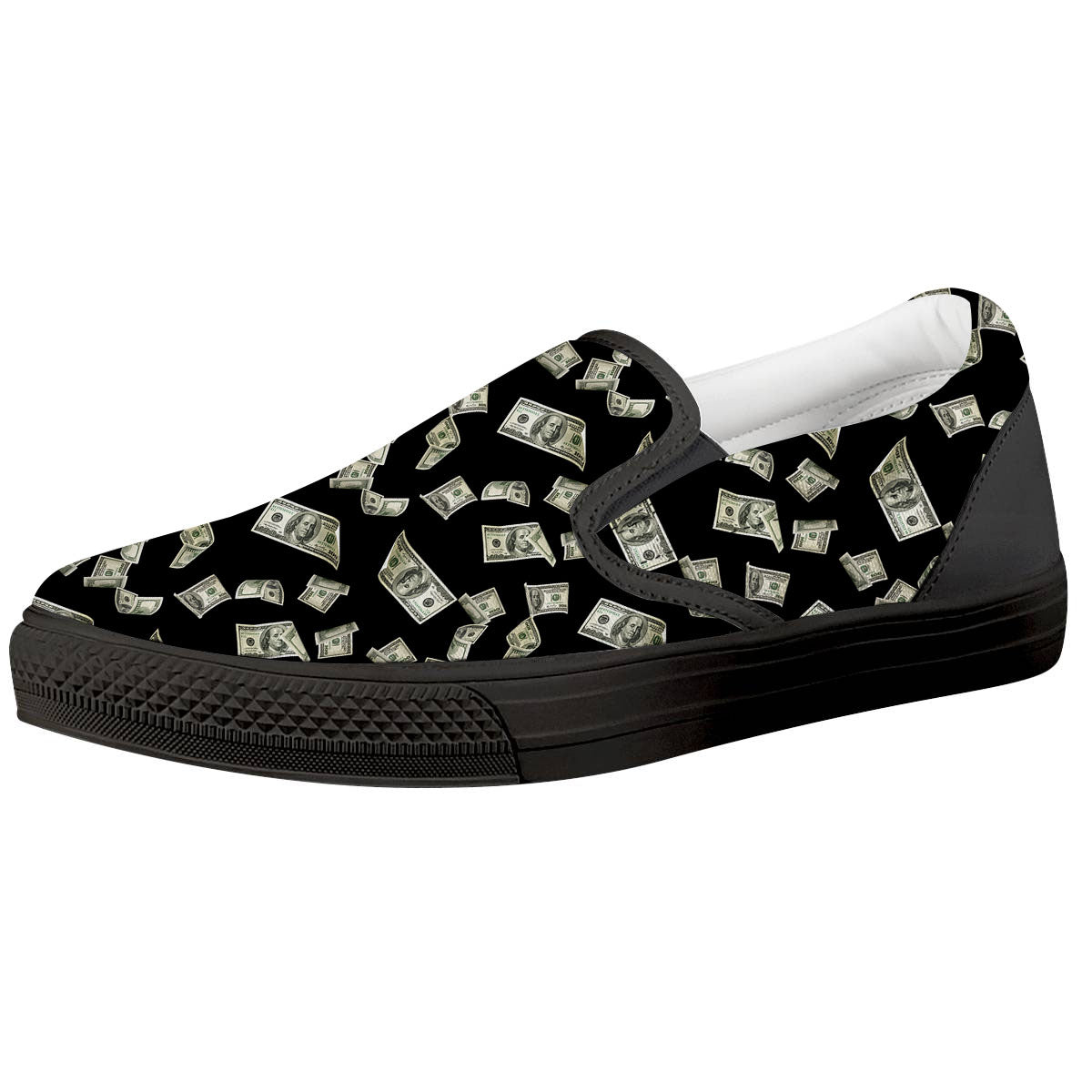 Flying US Dollar Money Print Black Slip On Shoes-grizzshop