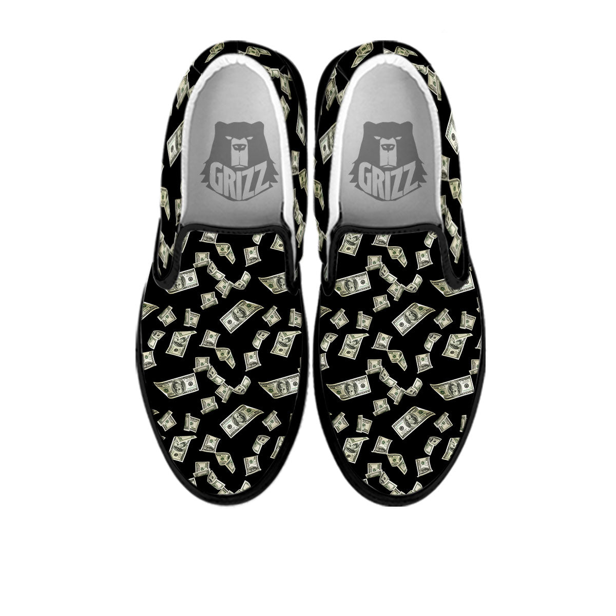Flying US Dollar Money Print Black Slip On Shoes-grizzshop