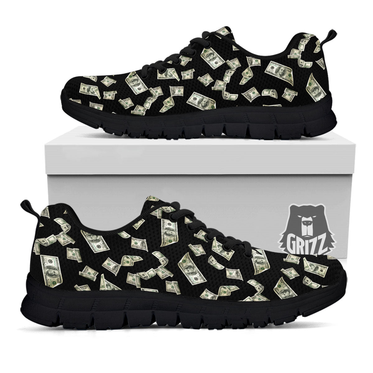 Flying US Dollar Money Print Black Sneaker-grizzshop