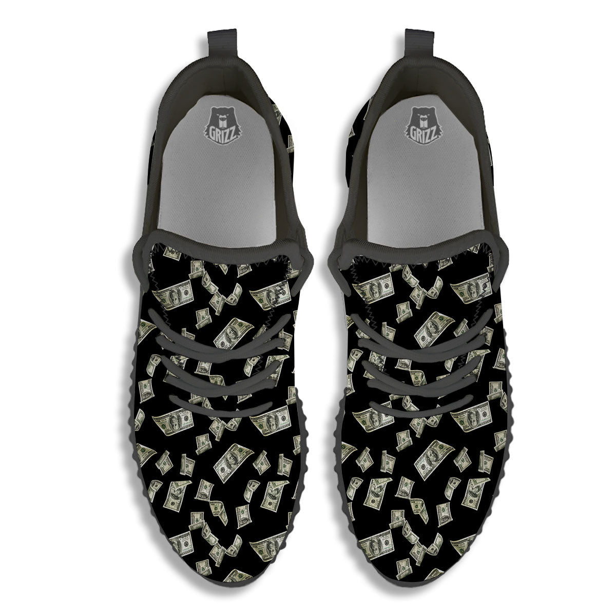 Flying US Dollar Money Print Black Walking Shoes-grizzshop
