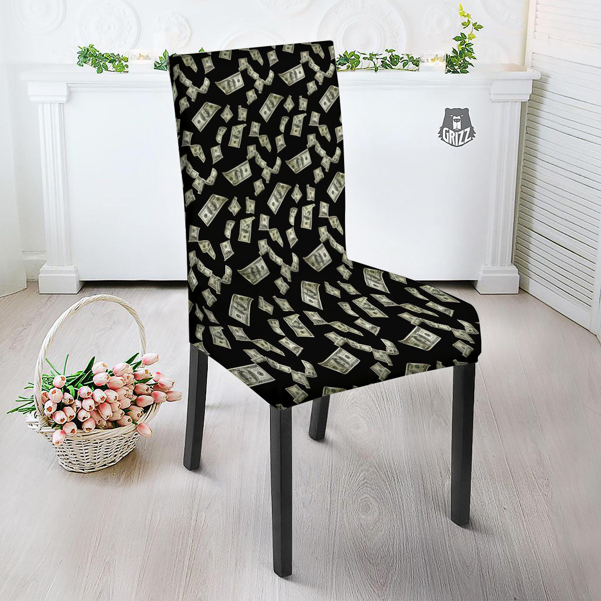 Flying US Dollar Money Print Dining Chair Slipcover-grizzshop